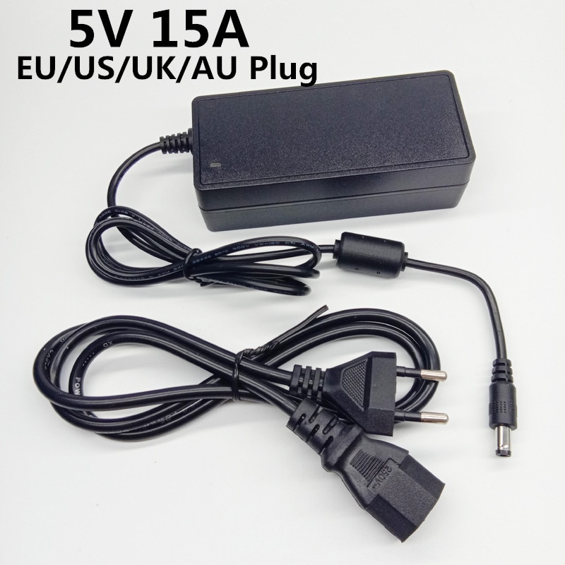 5 V 15A Ac 100-240V Dc 5 V Universele Power Adapter 5V15A Supply Switching 5Volt Adapter eu Ons Uk Au Plug Kabel 5.5x2.5mm