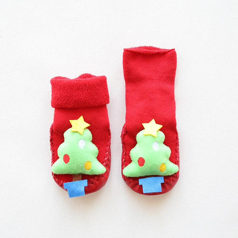 Winter Born Baby Christmas Socks Rubber Soles Skid Resistant Indoor Socks Warm Thick Toddler Girl Sock Shoes Year