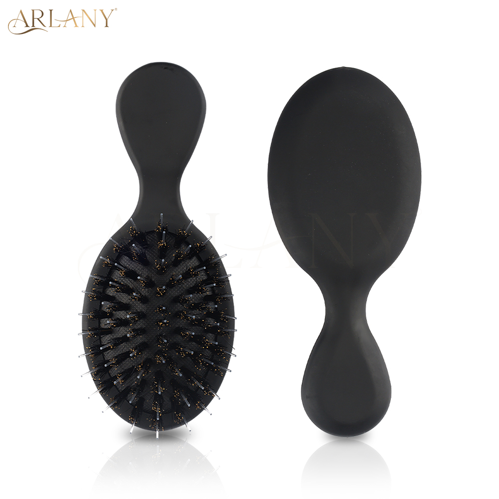 ARLANY-peine de pelo de cerdas de jabalí, Mini peine antiestático para masaje del cuero cabelludo, cepillo para el pelo, cepillo de cojín desenredante, herramienta de peluquería: Negro