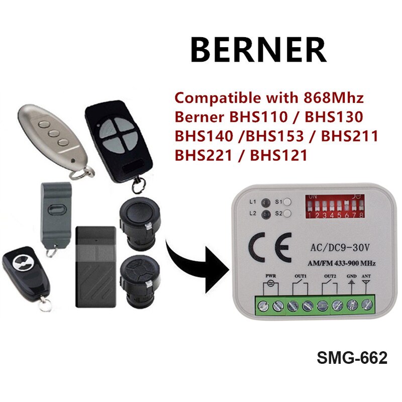 RX-MULTI Universele Garagedeur Afstandsbediening Ontvanger 2CH 9V-30V Voor Berner BHS110 BHS121 BHS130 BHS140 BHS153 BHS211 BHS22