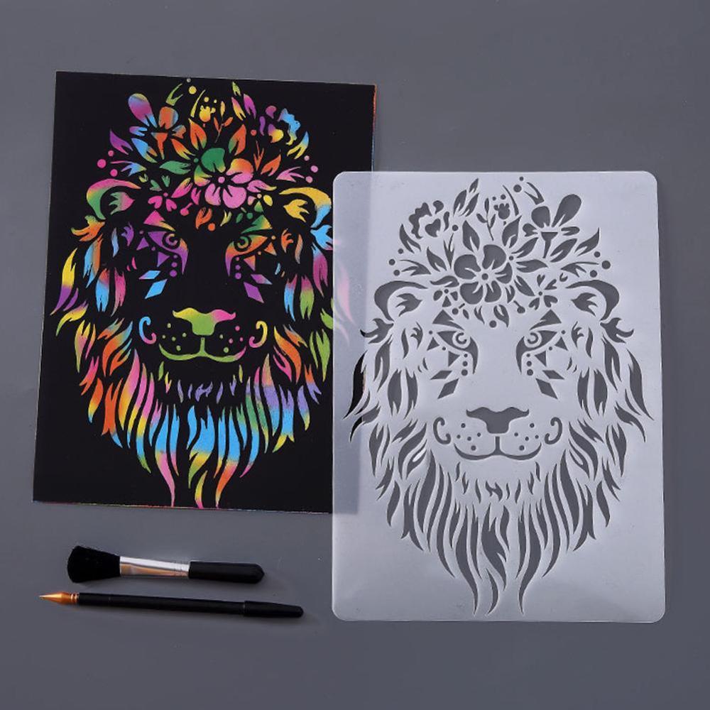 1PC Animals Drawing Template Ruler Animals Hollow out Template Stationery Drawing Figure Ruler Painting With Scratch Paper