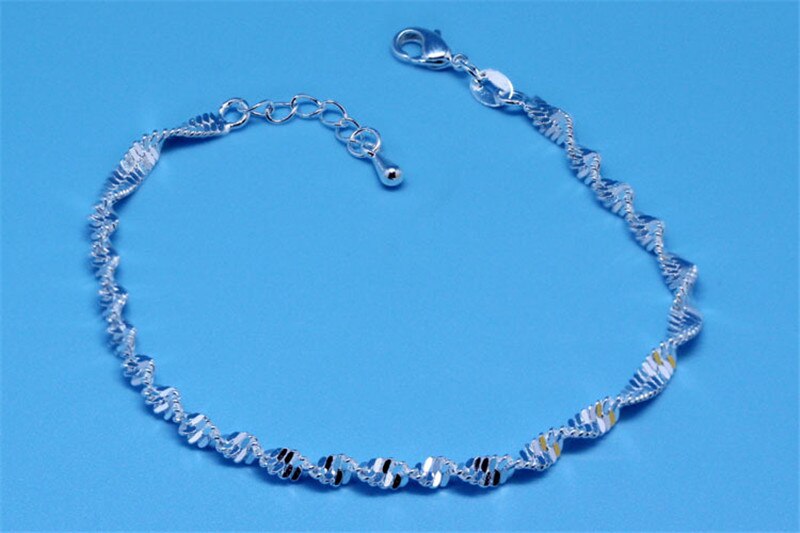 Vrouwelijke Zilver 925 Enkelbanden Sieraden Mode Wave Armbanden Voor Vrouwen Accessoires Zilver Vrouwelijke Enkelbandje Meisjes Verjaardag