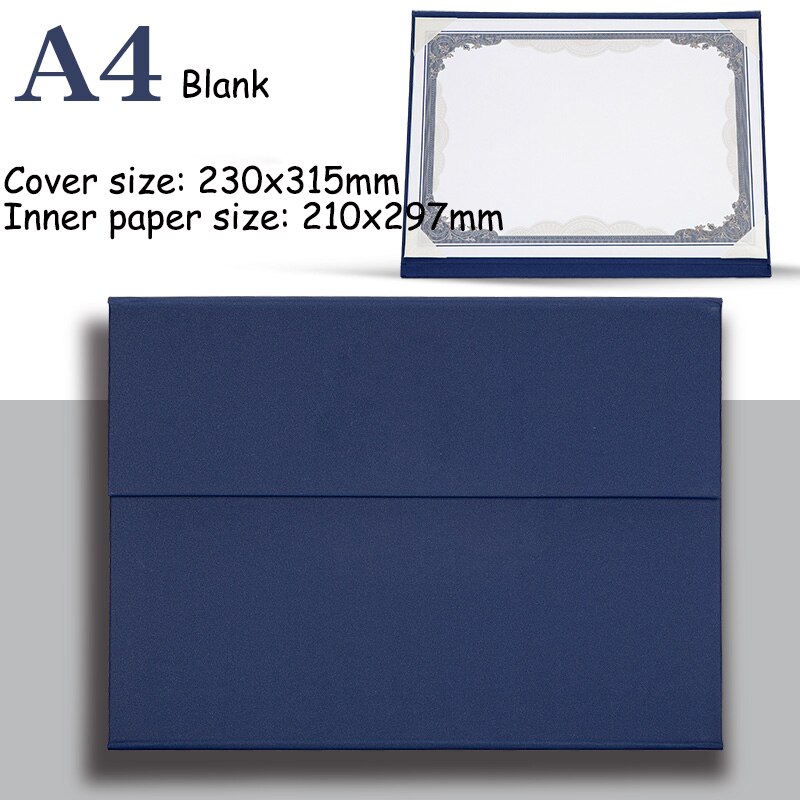 Hardcover Stamped Certificate Folder for Honor, Letter of Appointment Cover Book Trifold Education Presentation: blue blank