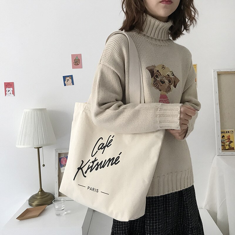 Borsa da donna Casual borse a tracolla di grande capacità Shopper Canvas Letter Fashion Harajuku Print Shopper borse: White-L