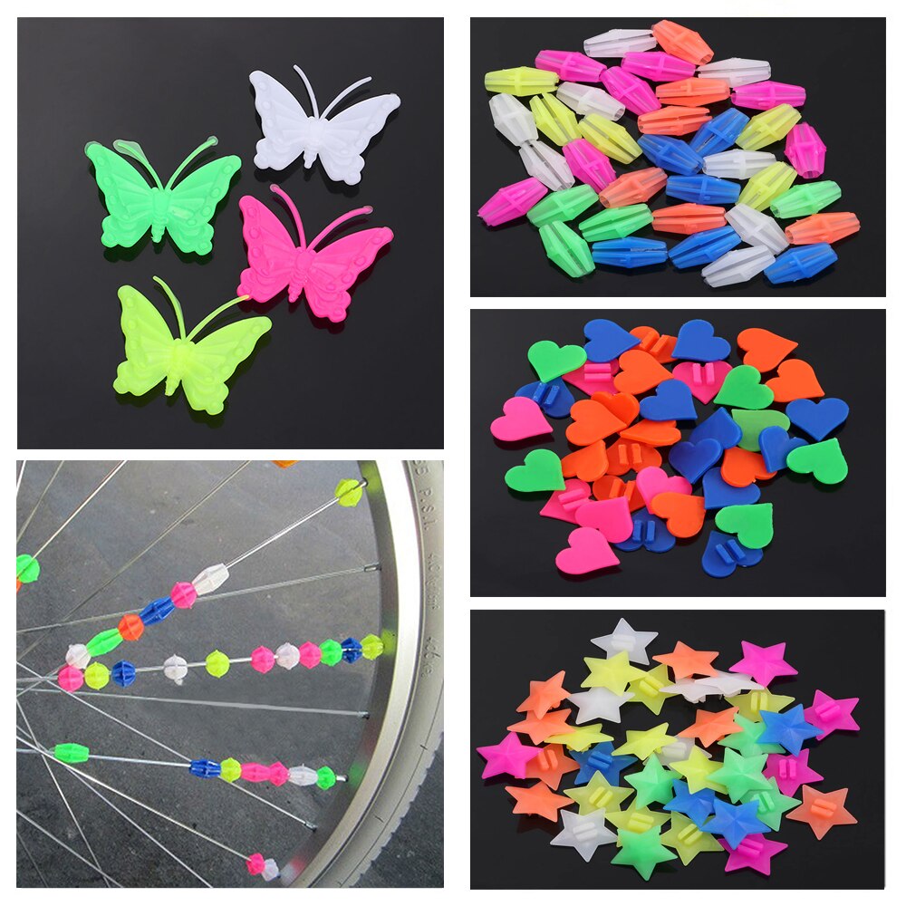 1Set Colorful Safety Kids Clip Bicycle Round Multi-color Love Heart Stars Wheel Bike Accessories Decoration Bead Spoke Beads