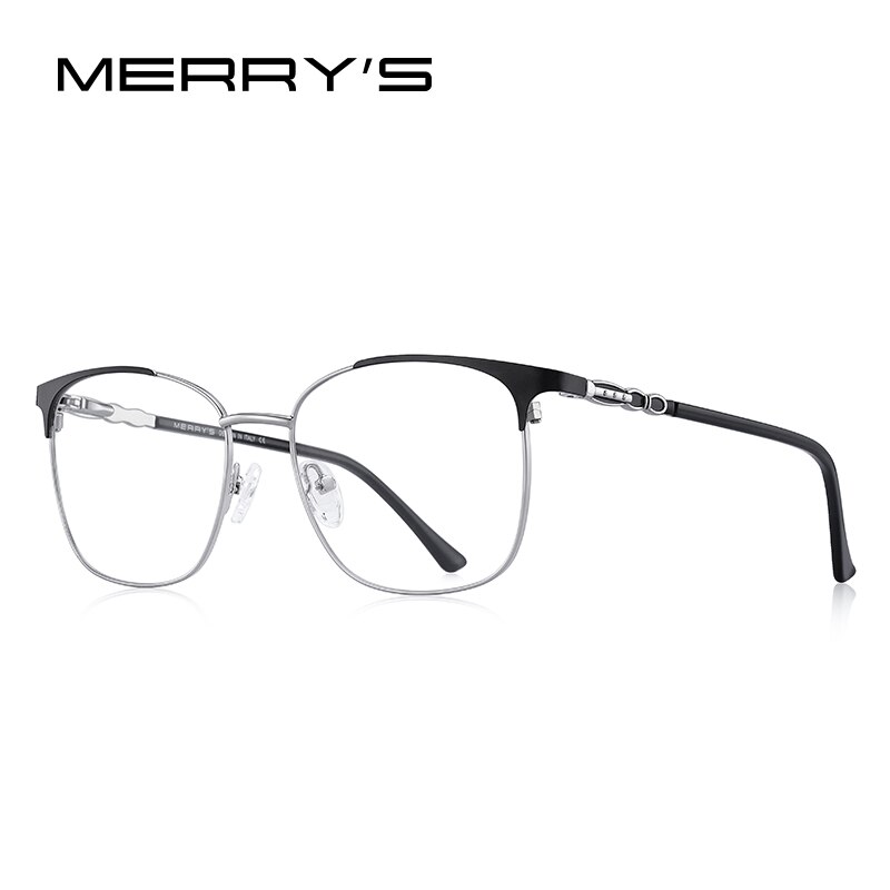 Merrys armação feminina de olho de gato, óculos de grau feminino da moda, retrô, com prescrição para miopia s2114: C01 Black Silver