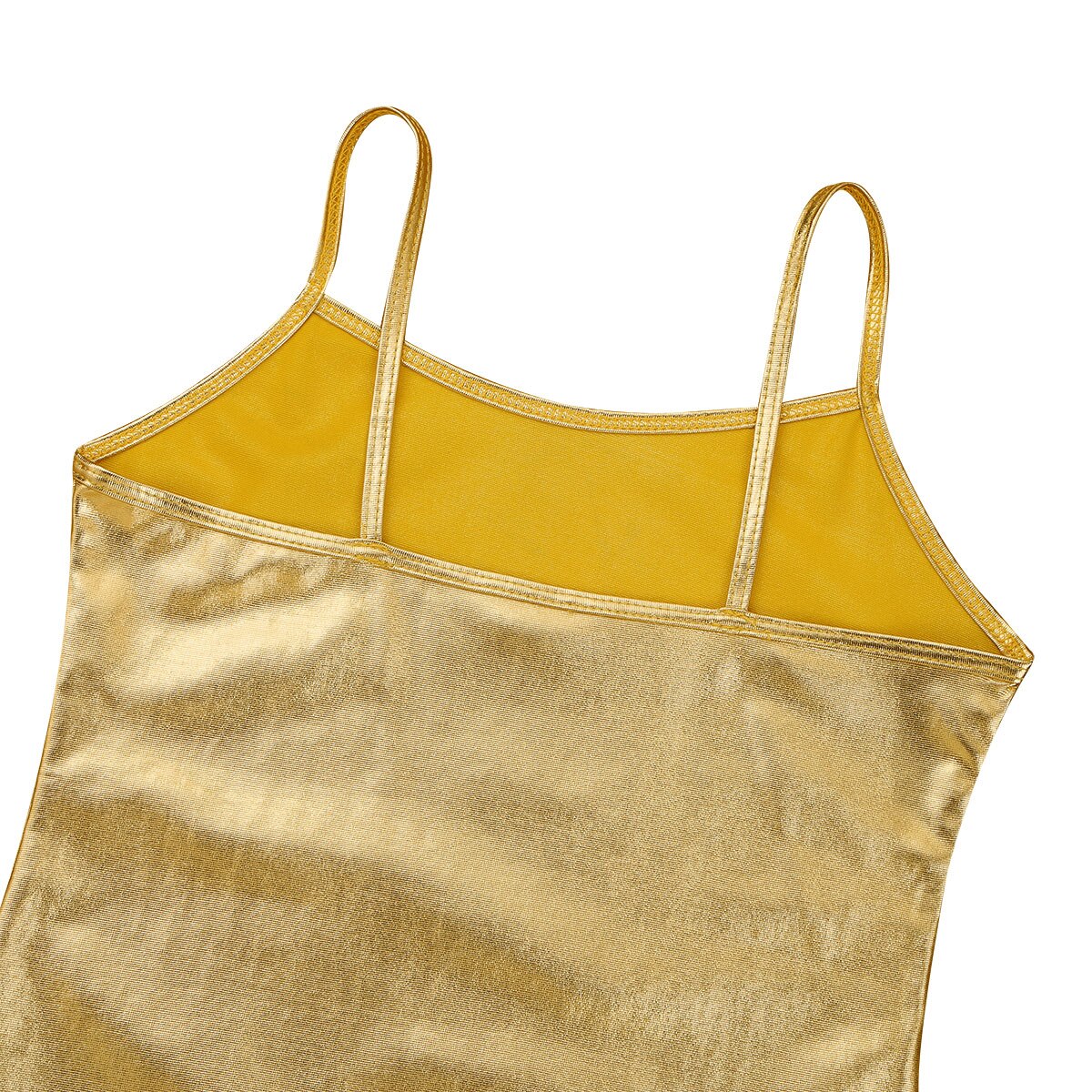 Camiseta sin mangas con tirantes finos para niños y niñas, Top metálico brillante para baile, ropa de baile, camisola de Ballet Gymanastics