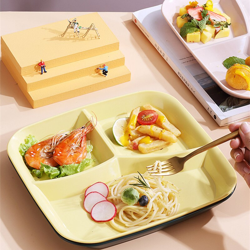 3-Grid Plates Dinner Plates Set Dinnerware Compartment Plate Serving Dishes Salad Kitchen Eco-friendly Tableware Dishwasher safe
