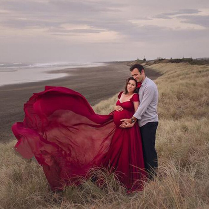 Sexy Moederschap Avondjurken Zwangerschap Jurk Voor Photoshoot Chiffon Lange Zwangere Vrouwen Maxi Gown Fotografie Prop Baby Shower