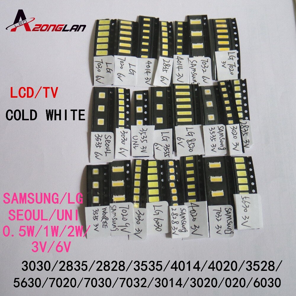 17 waarden  *10 stuks = 170 stuks 1w/0.5w smd led kit 3v/6v 2835/3030/3535/4020/5630/6030/7020/7030/7032 koud wit voor tv achtergrondverlichting kralen