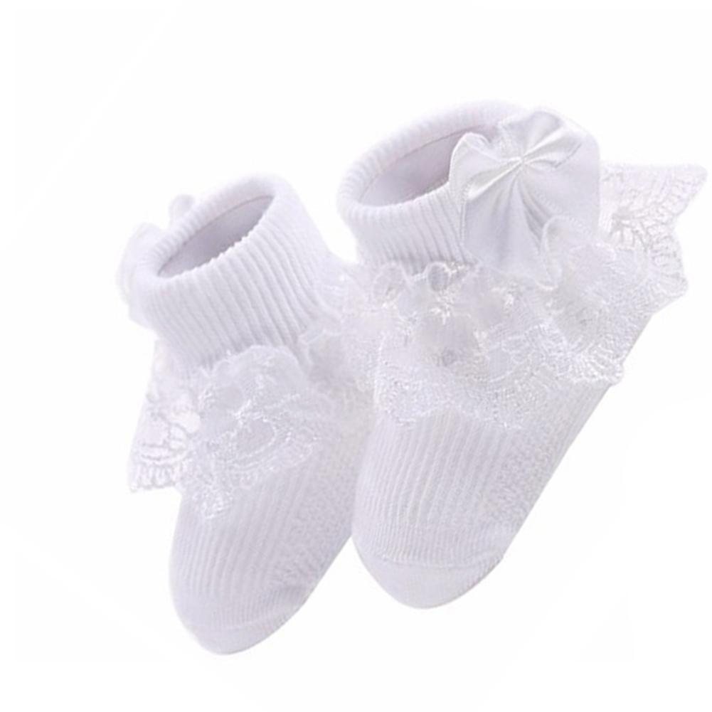 Baby piger sokker med butterfly blonder flæse prinsesse bomulds sok med bånd multi farver grå rød sort lyserød hvid prinser sokker: Hvid / 3m