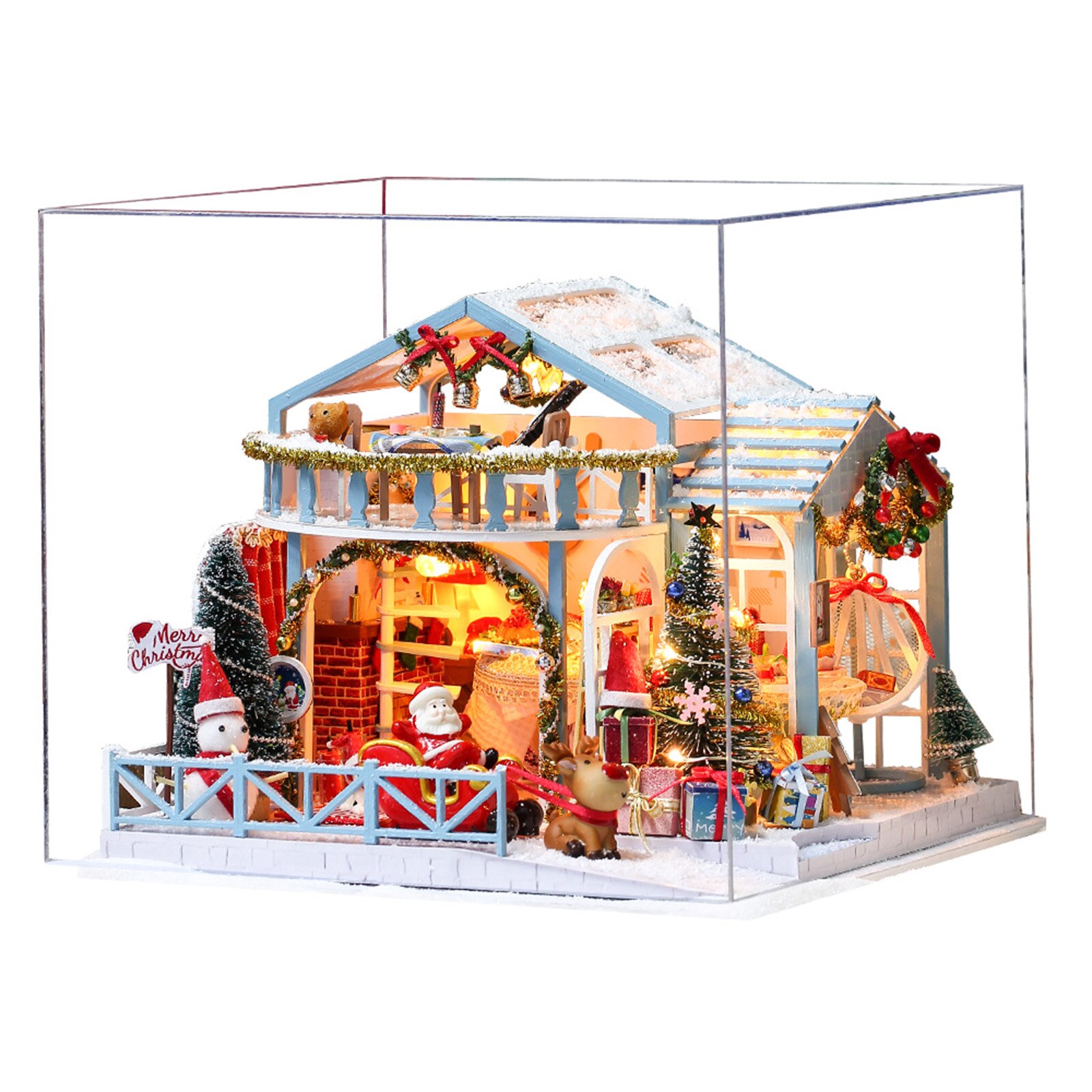 Christmas Wooden DIY Doll House Miniature Box Puzzle Assemble 3d Dollhouse Kits Toys For Children Birthday Doll House: with a cover