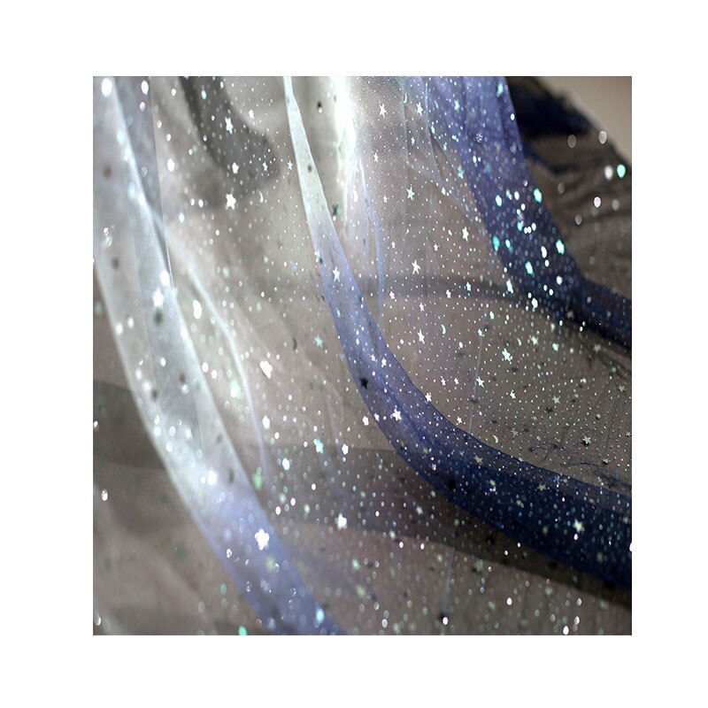 Blødt stof chiffon stof ren dans kjole materiale blå hvid gradient stjerner gaze sequin mesh, ved måleren: Default Title
