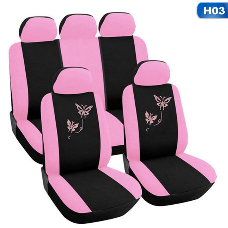Voor Auto Geborduurde Auto Bekleding Universele Fit Meest Voertuigen Zetels Interieur Accessoires Zwarte Stoelhoezen: 03