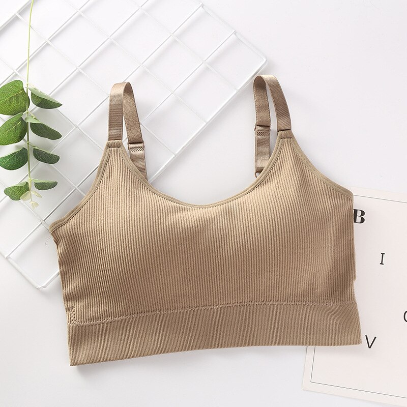 Sujetador deportivo cómodo para mujer, Bralette sin costuras, Top de Fitness, sujetador con Tirantes ajustables para correr, gimnasio, Top de realce, H07: Caqui