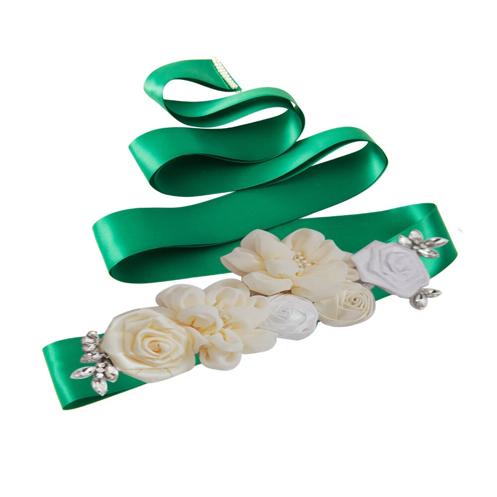 YouLaPan – ceinture de mariée en dentelle S320, faite à la main, avec des appliques de perles, des fleurs scintillantes, à la: Green ribbon