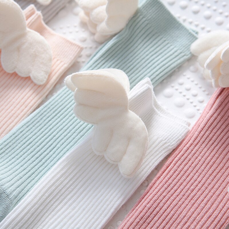 Meisje Been Sok Knie Hoge Pure Witte Vleugels Leuke Kalf Hoge Sokken Hopen Sokken Dunne Katoenen Sokken Kinderen Studenten lange Sokken
