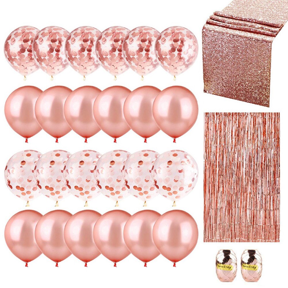 Baby Shower Party Decorations Kit Wedding Background Wall Birthday Fringe Curtain DIY Latex Reusable Home Confetti Balloons: Rose Gold