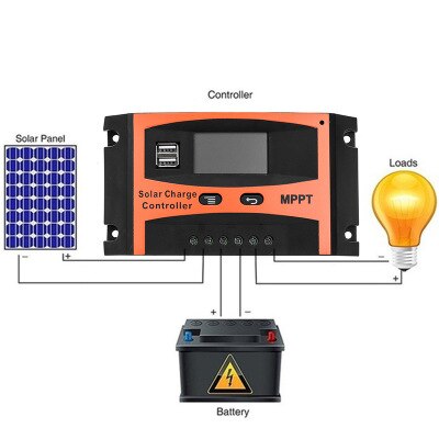 Solar Charge Controller USB LCD Display 12V/24V 30A 40A 50A 60A Auto Solar Cell Panel Charger Regulator Lithium Battery DIY: 30A