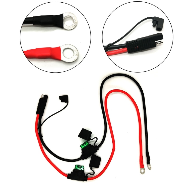 SAE to O Ring Terminal Harness, with 30A Protection Fuse, 2-Pin Quick Disconnect Plug,10AWG 60CM SAE Battery Extension Cable
