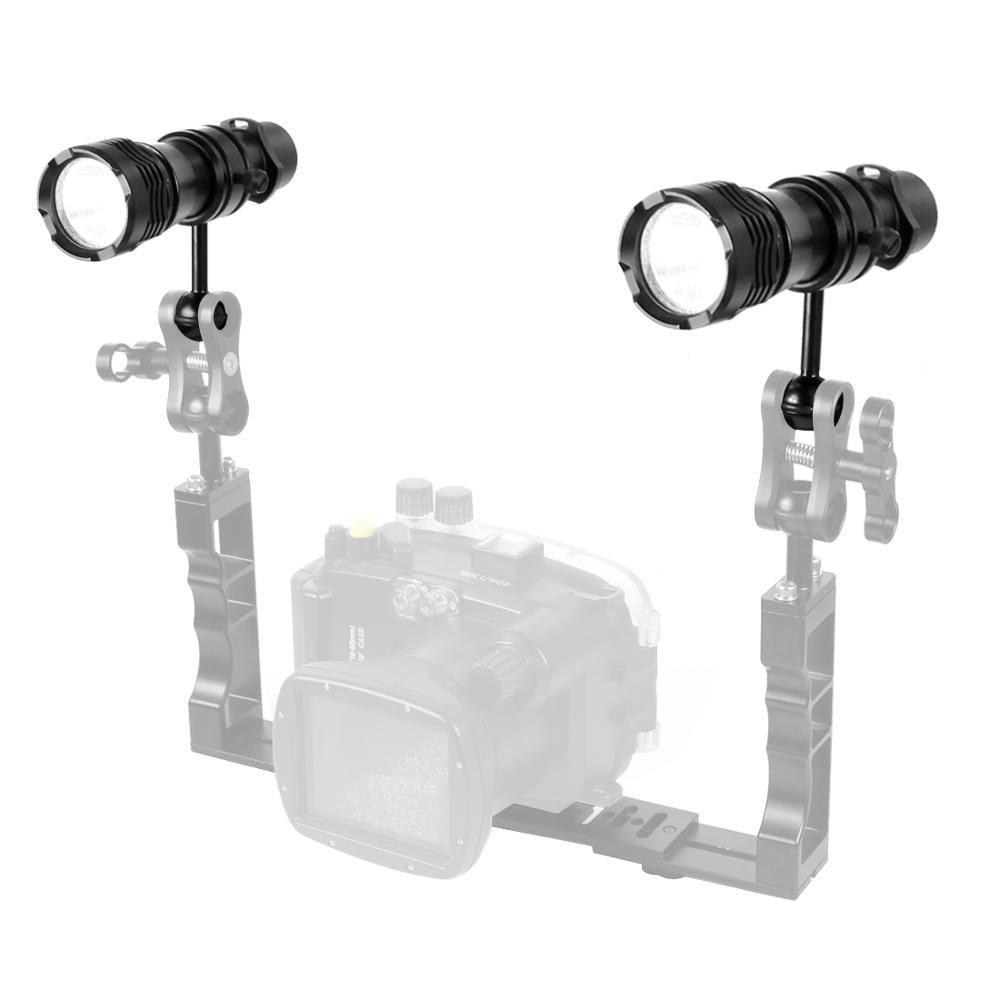 1000lm led waterdichte duikzaklamp met 1 inch balhoofdclip 2000lm gopro-actiecamera