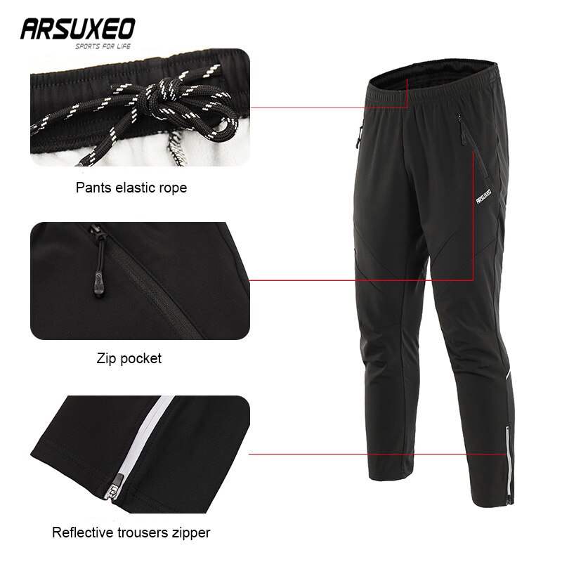 Arsuxeo Winter Fietsen Broek Mannen Sneldrogend Sport Broek Mtb Broek Fleece Winddicht Broek Reflectie Broek