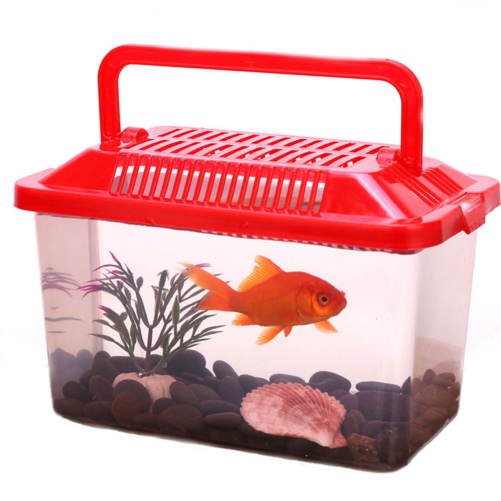 Acuario de alimentación transparente portátil, productos para mascotas, tanque de peces dorados, caja para hámster: S(13x9x9cm)