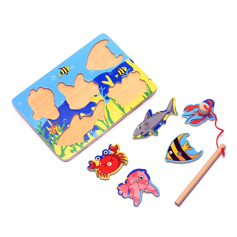 Småbørns legetøj tidligt træ fiskelegetøj klassisk legetøj magnetisk 5 stk fisk & fiskestænger sæt lille størrelse fisk spil spil med en ven