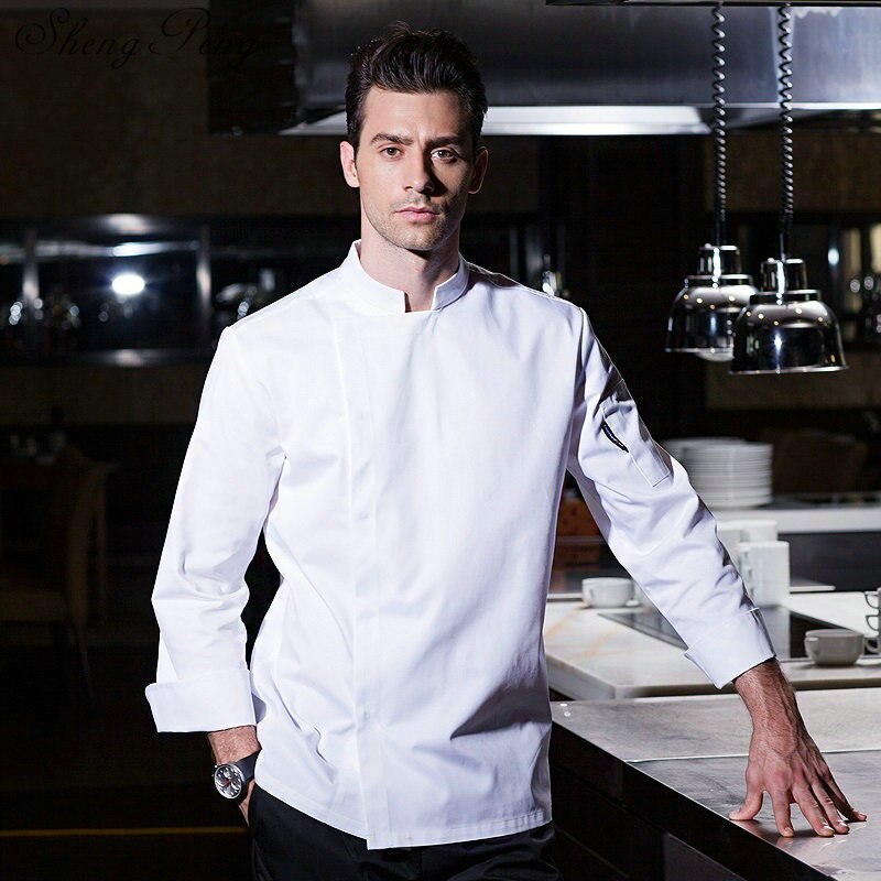 Food service long sleeve head chef uniform restaurant hotel kitchen white grey chef jacket chef coat CC341
