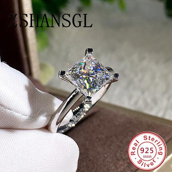 Silber farbe Ringe Für Frauen Schmuck Einfache Platz schneiden AAA CZ Kristall mit 4 krallen Braut Hochzeit Ring Schmuckstück