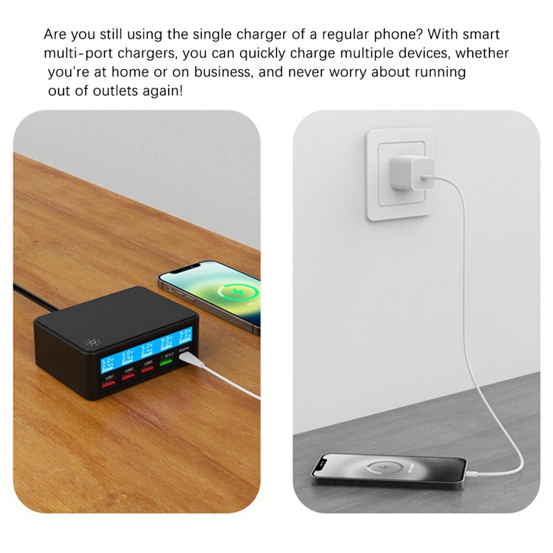Multi USB Charger PD20W 5-Port LED Display Wall Quick Charger 3.0 Fast Charger Desktop Charging Station-US Plug
