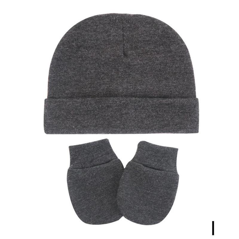 2-piece Set Of Color Hooded Anti-scratch Gloves Hat Beanies Gloves Newborn Cotton Hat And Soft Cotton Winter War A1S3: I