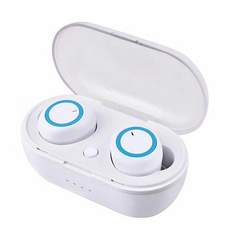 Y50 TWS Earphone bluetooth 5.0 True Wireless headphone Stereo Headset IPX7 Waterproof Sport Earbuds With Microphone Charging Box: White-blue