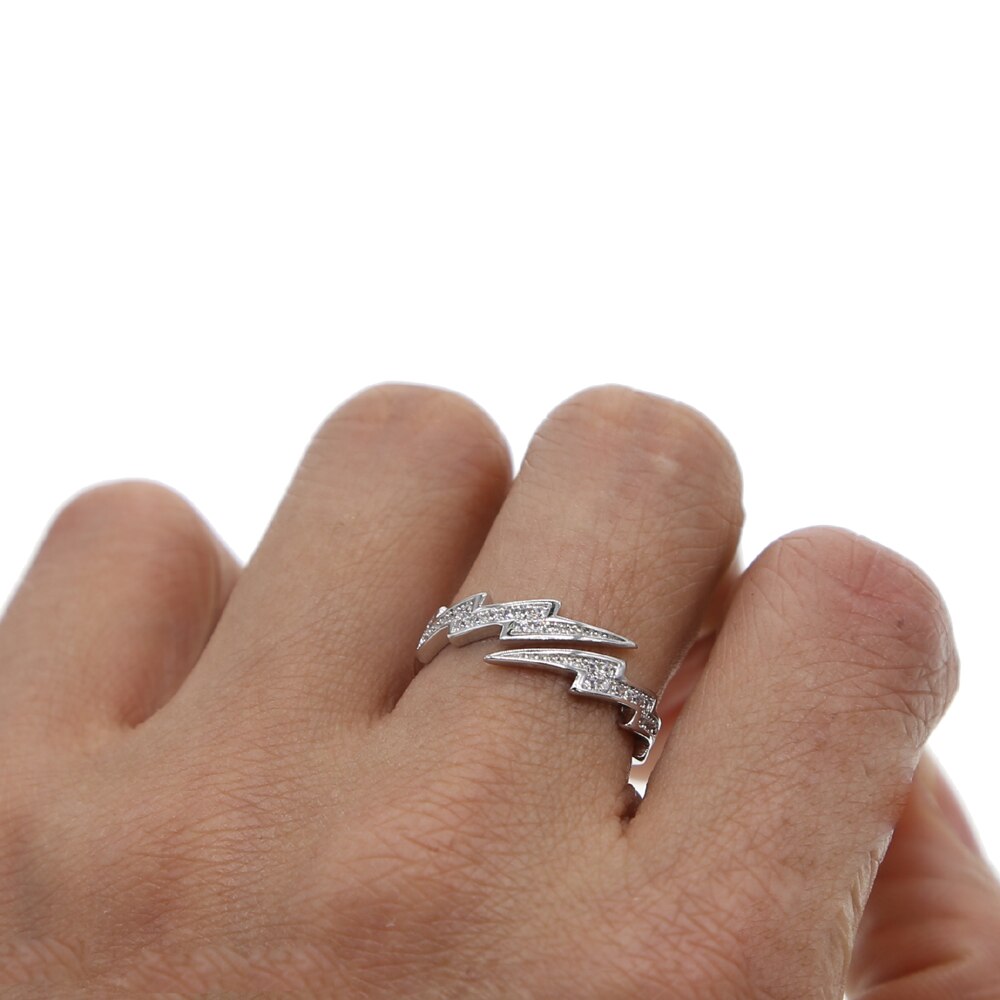 silver color open size ring for girls delicate flash lightning shape adjustable midi finger ring