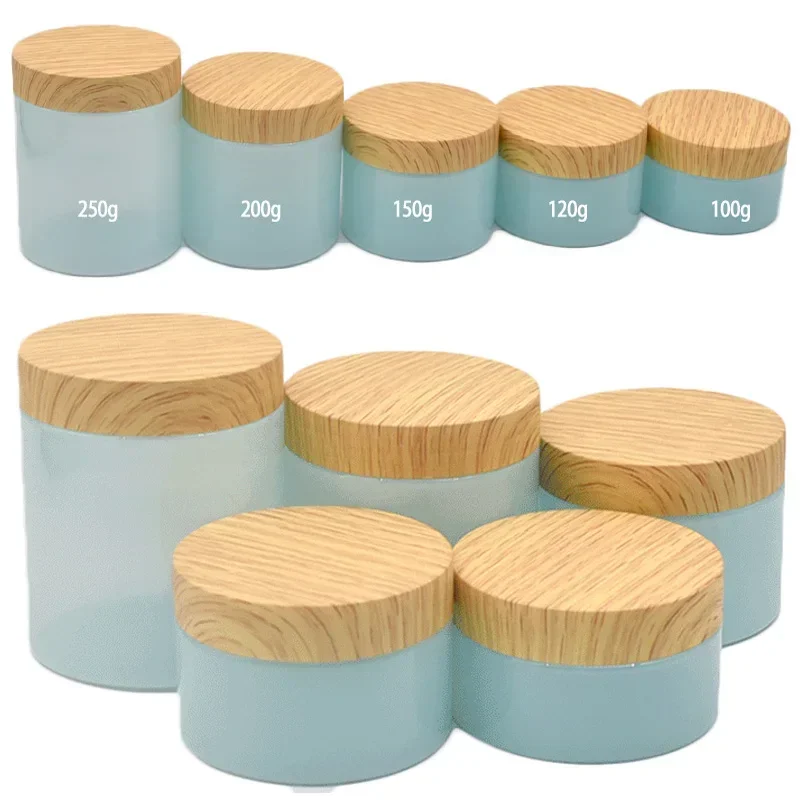 30 Stücke 100/120/150/200/250g Haustier Leere Kunststoffdose Nachahmung Holzmaserung Deckel Gesichtscreme Kosmetikbehälter Wiederverwendbare Nachfüllbare Gläser: S / Licht Grün