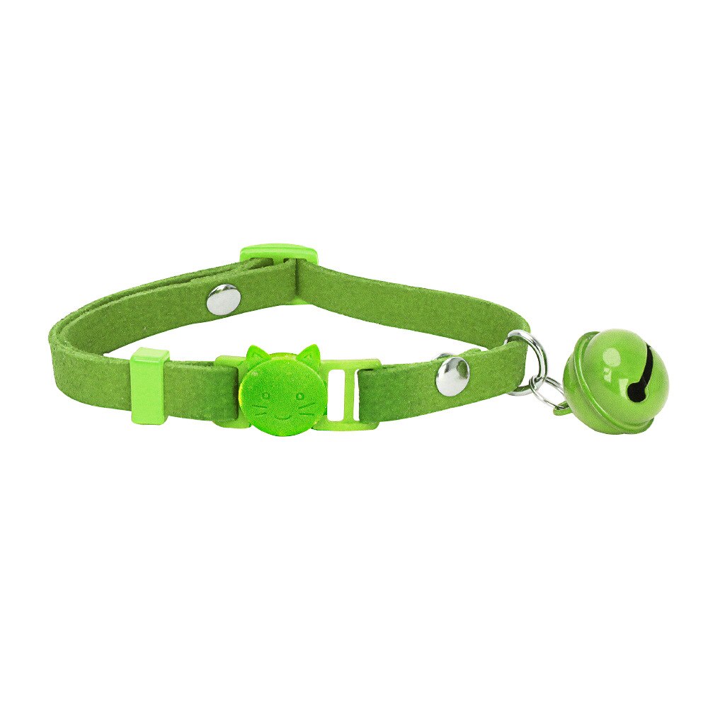 Nylon Bell Cat collar Small Pet Cat Collier Chain Kitten Neck Strap for Teddy Chihuahua Kitten Soft Korean Velvet safety: Green / 22-35cm