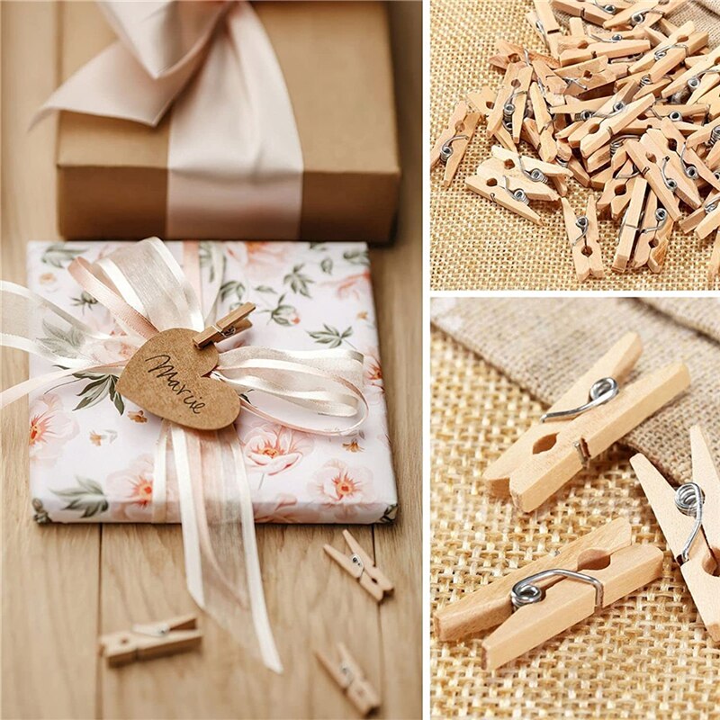 150pcs Mini 25 mm Natural Wooden Clips Photo Clips Clothespin Craft for Decorative Wood Clips Pegs Wall Hanging Picture