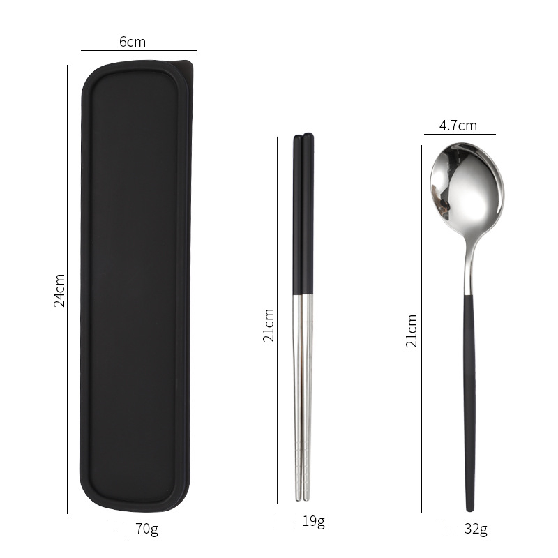 Stainless Steel Dinner Tableware Set Cutlery Knife Fork Spoon Dinnerware Set With Box Tools Travel Tableware Set: 2Pcs Black Sliver