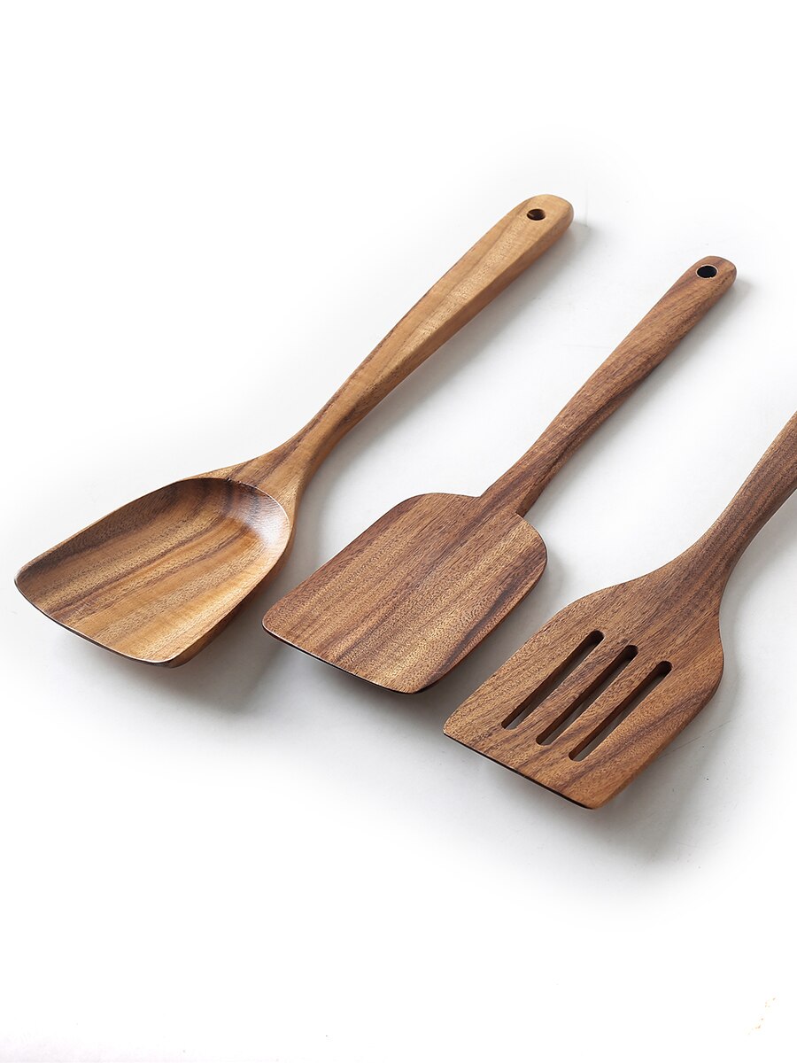 Teak Wood Spatula Spoon Colander Chopsticks Tablespoon Kitchen Wooden Soup Long handle Spoon