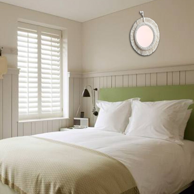 Tapiz de espejo de macramé tejido a mano, espejos, decoración artística de pared, adorno colgante de algodón para decoración del hogar, dormitorio y sala de estar