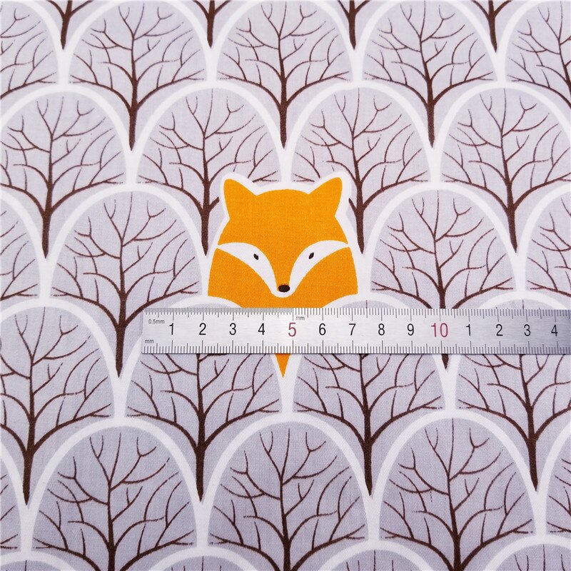 Bear&Fox Animal Printed 100% Cotton Fabric Meters for Patchwork Quilting Baby Cribs Cushions Blanket Sewing Material 50x40cm