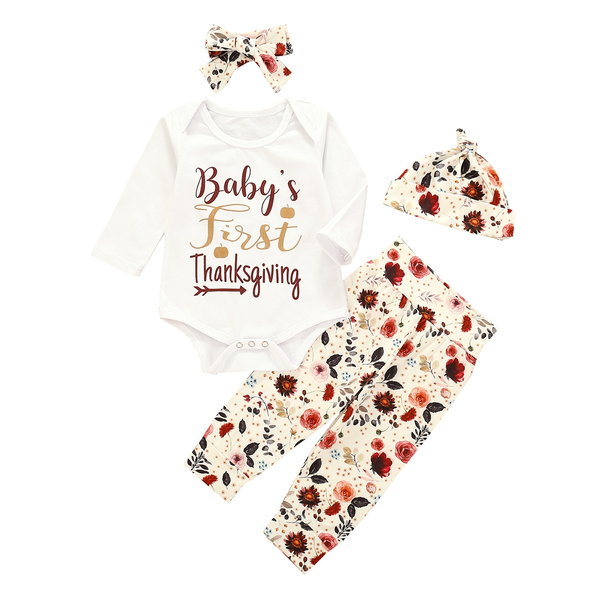 Pasgeboren Baby 'S Thanksgiving Day Kleding Leuke Outfit Voor Peuter Meisje Lente Herfst Outifts Bodysuits Broek Hoofdband Hoeden