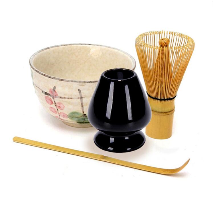 4 stk / sæt traditionelt matcha gave sæt bambus matcha piskeskål ceremisk matcha skål piskeris holder japansk te sæt: 3