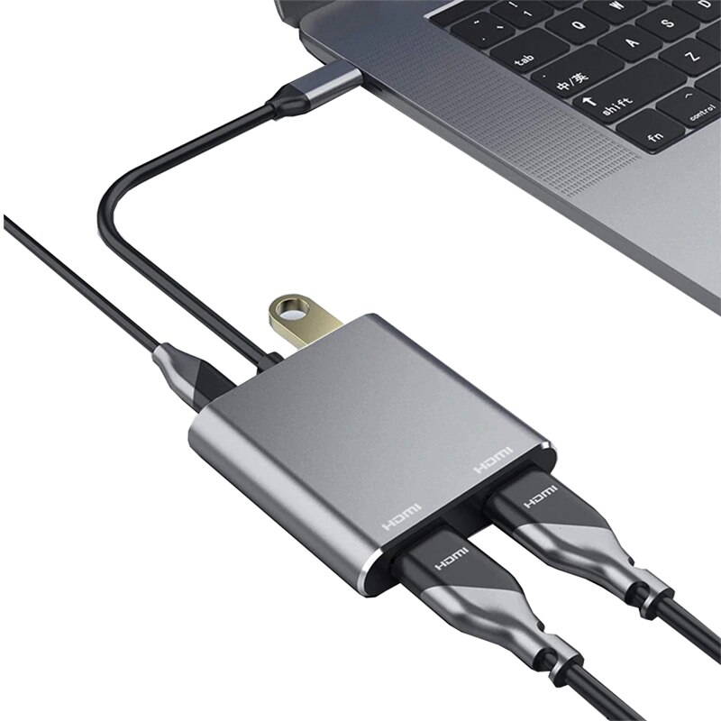 USB C à double adaptateur HDMI 4K 4 en 1 Type C à double Port HDMI USB 3.0 pour MAC OS Windows Android Linux USB C appareil