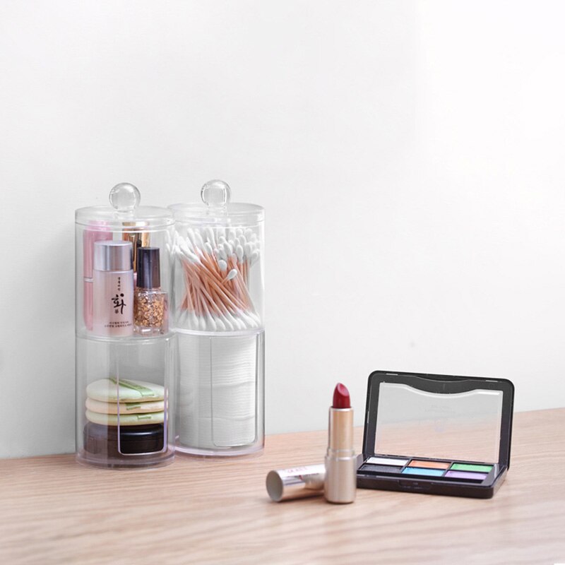Portable Round Container Storage Case Acrylic Makeup Organizer Cotton & Pad Box Cosmetics Swab Q-tip Holder Candy Jars