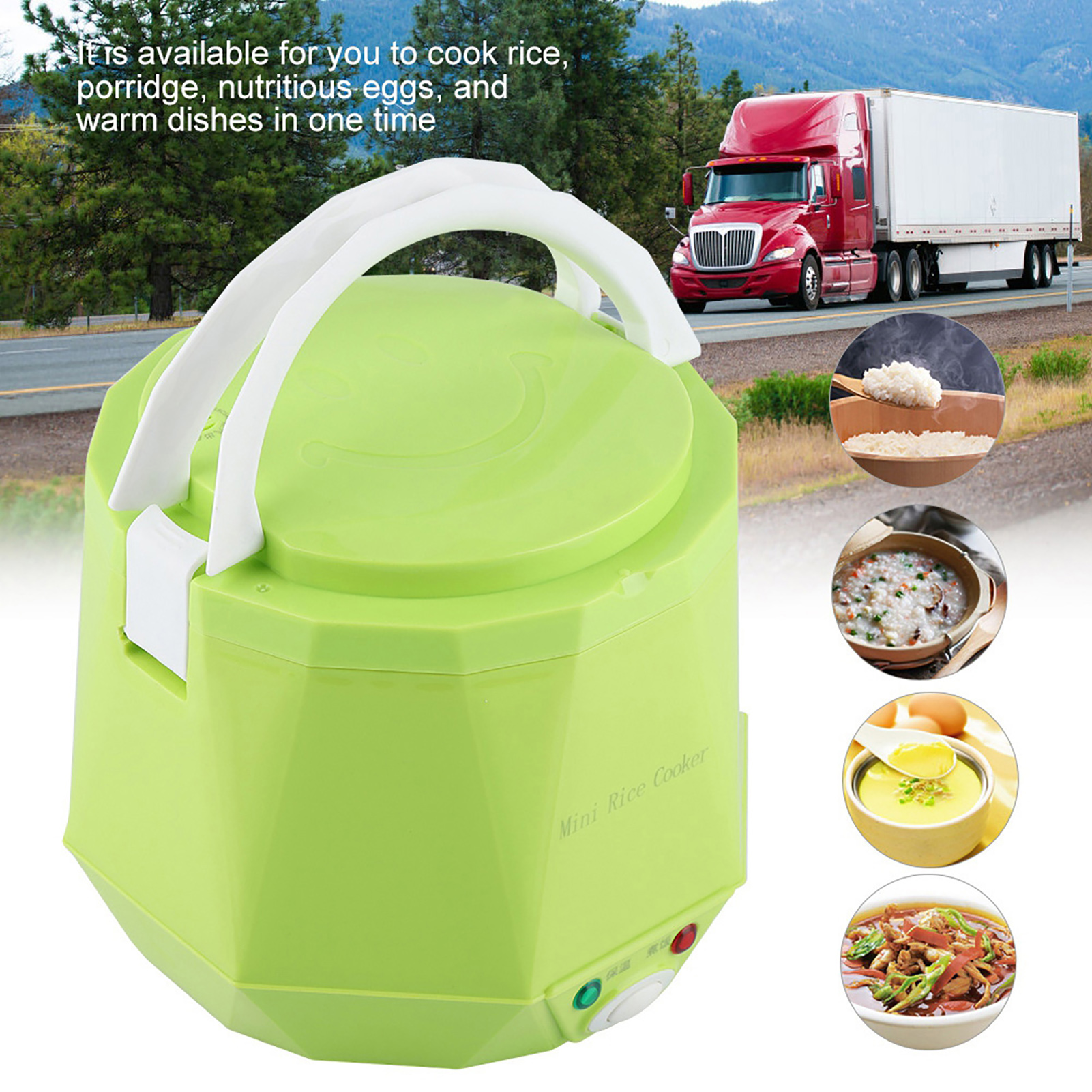 Olla arrocera eléctrica de 24V, olla de cocina multifuncional portátil de 1,6 L, vaporizador de alimentos para camión, olla arrocera eléctrica de 140W