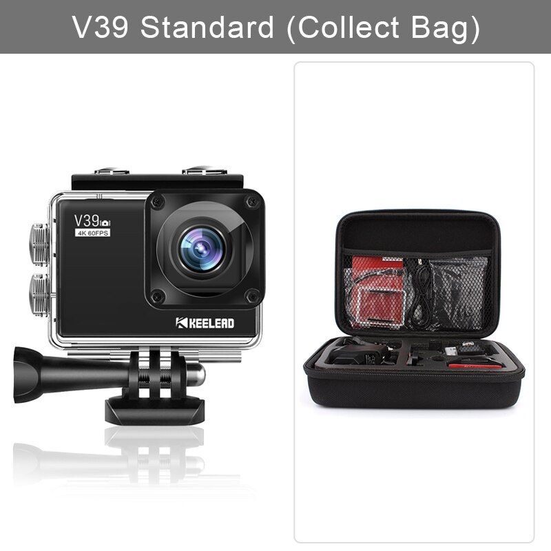 KEELEAD V39 action camera 4K / 60FPS 20MP 2.0 "LCD EIS video Dual MIC WiFi waterproof Pro Helmet cam Sport camera VS EK7000 cam: V39 bag / Bundle3