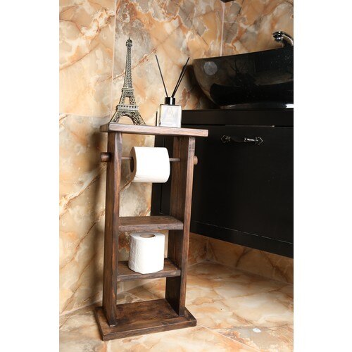 Houten Wc Toiletrolhouder Voetstuk Stand Organizer Wall Mounted Handdoek Servet Houder Telefoon Opbergrek Badkamer Accessoires