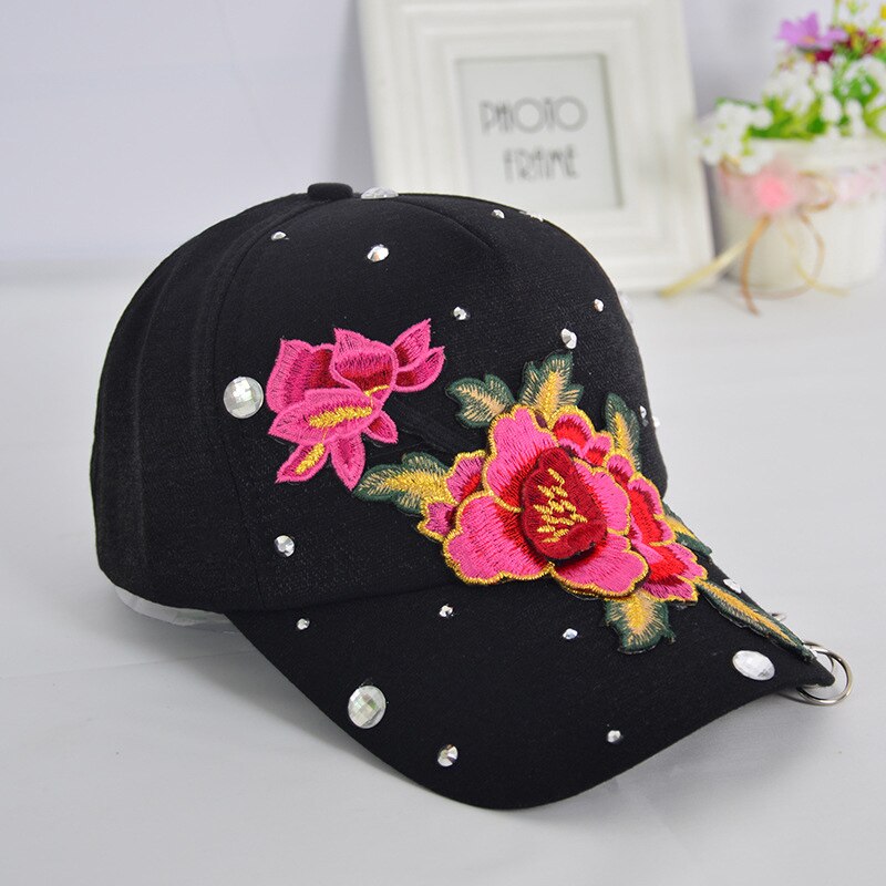 Flor Rosa bordado papá sombrero mujeres hombres lindo ajustable algodón Floral gorra de béisbol X85: black hibiscus