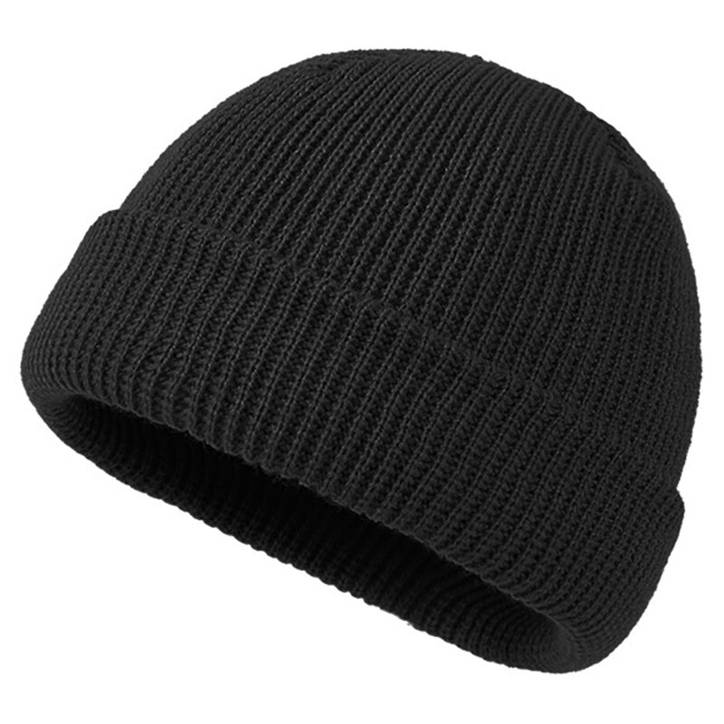 9 farver unisex hue hue ribstrikket vinterhue med manchet varm kort hue ensfarvet kalot baggy til voksen hue: Bk